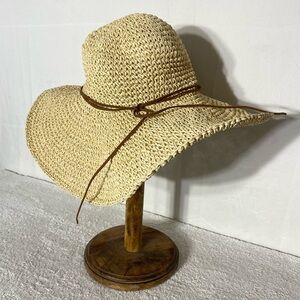 Joe Fresh Woven Paper Wide Brim Floppy Sun Hat with Brown Trim S/M
